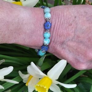 ✨️7 1/2" Amazonite & 8 mm Blue Flower 🌼 BoHo Bracelet ✨️